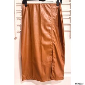 Brown Tan Leather Skirt Chic Party Festival Xsmall